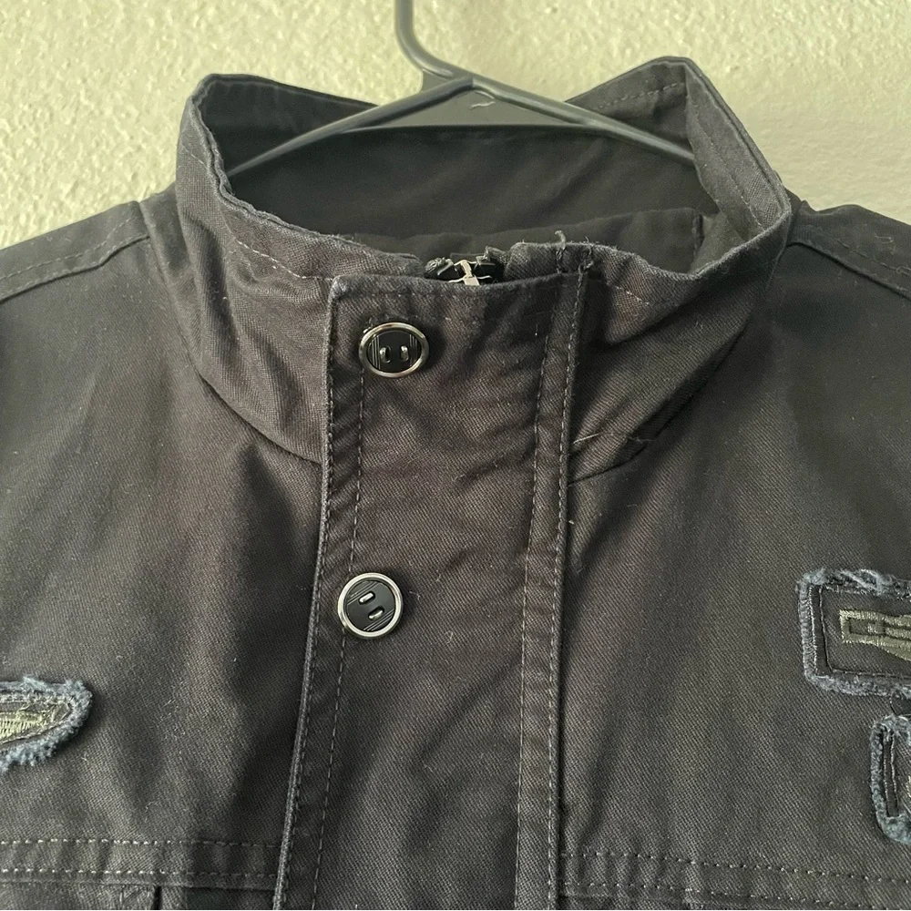 Men’s Utility Bomber Jacket L Black Airborne Zip Up Button Moto Metal Grunge EUC - Picture 9 of 16